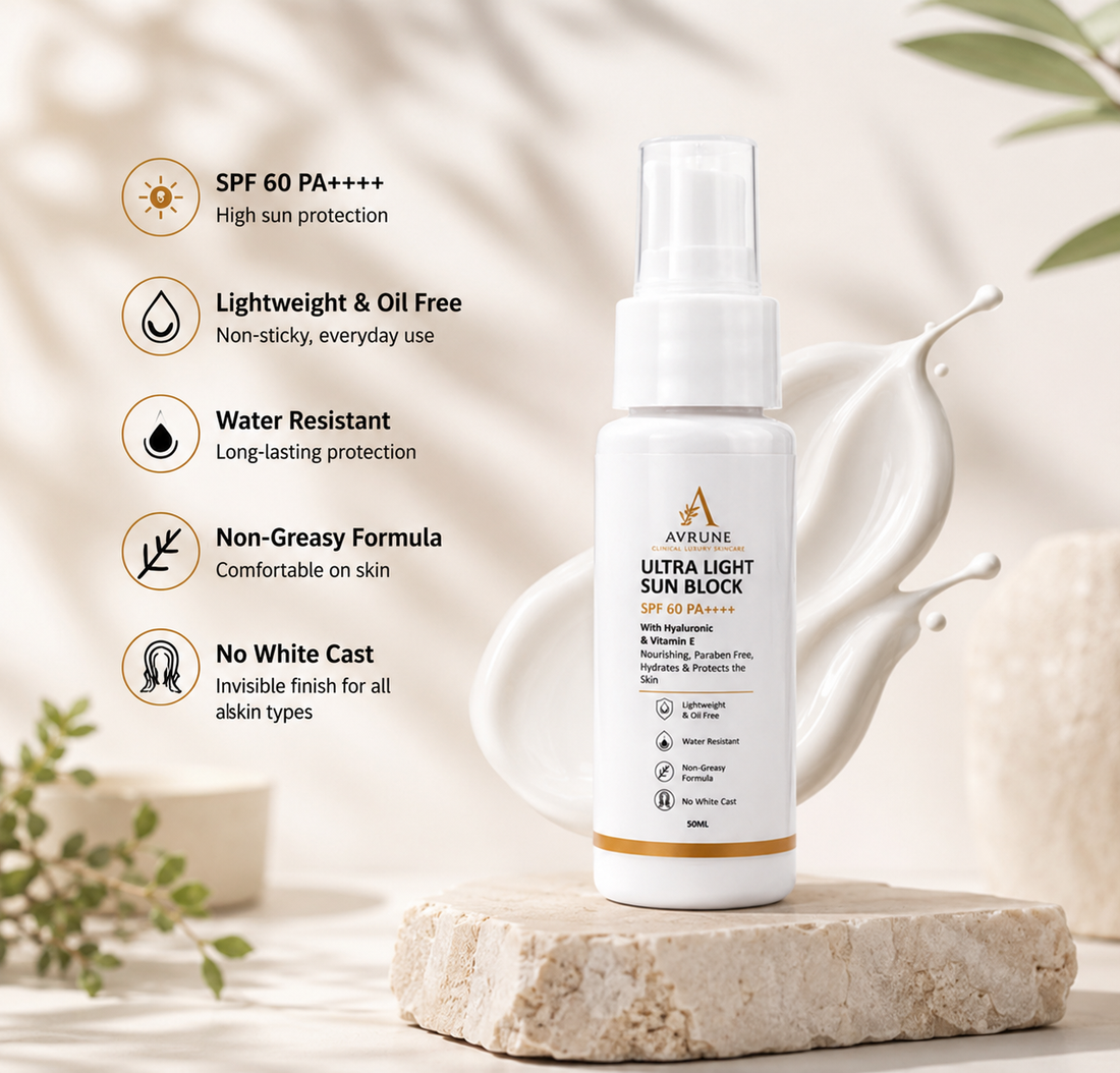 AVRUNE SPF 60 PA++++ Ultra Light Sunblock | No White Cast | 50ml